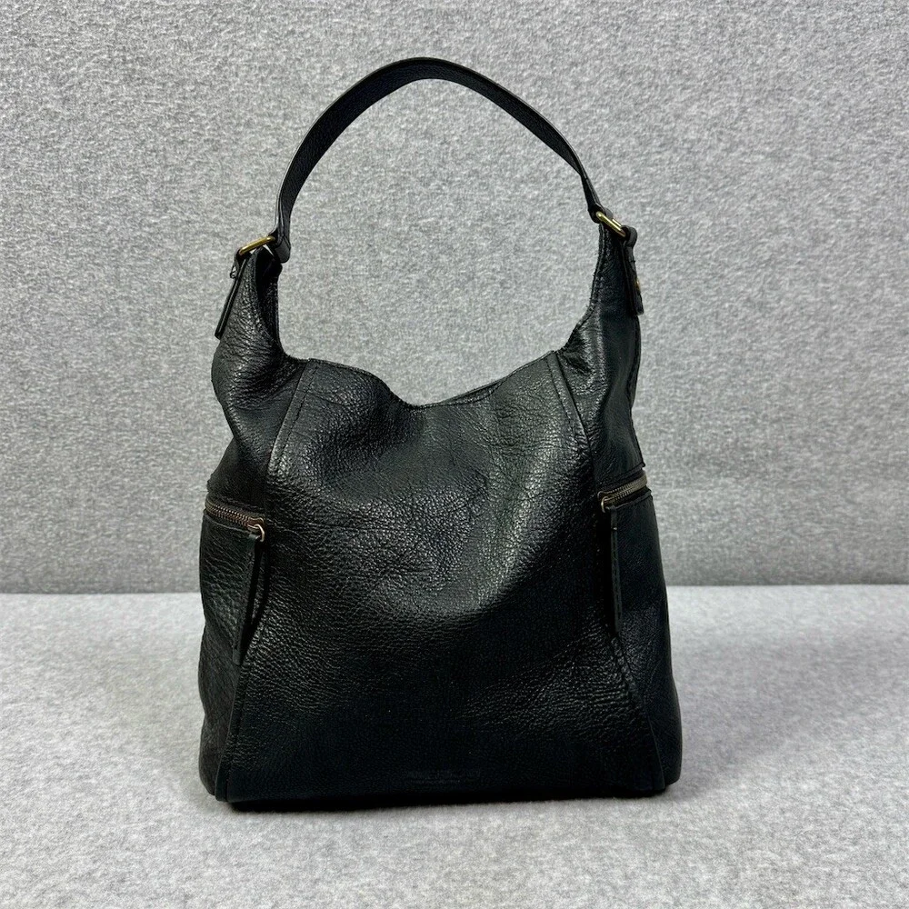 American Leather Co Hobo Shoulder Bag Womens Black Pebbled Gold Hardware